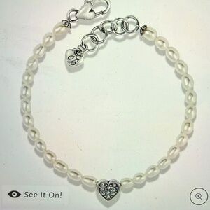 Brighton Meridian Silver Heart Charm Pearl Bracelet.  NWT